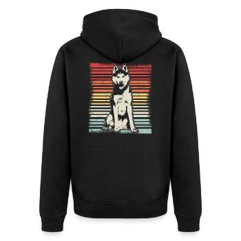 Streifen Husky - Unisex Premium Bio Zip Hoodie - Schwarz - Hinten - Nico (187cm)
