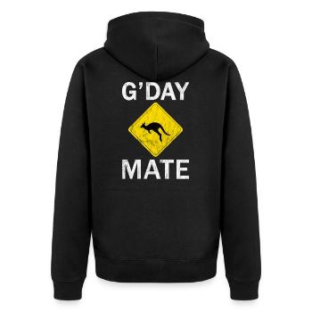 G'Day Känguru - Unisex Premium Bio Zip Hoodie - Schwarz - Hinten - Nico (187cm)