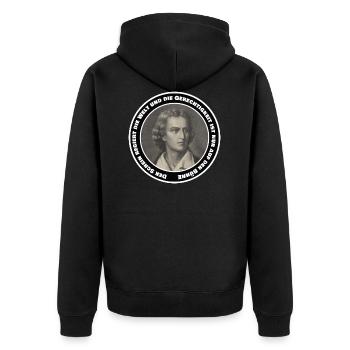 Schiller Spruch Zitat Freiheit Bühne Gerechtigkeit - Unisex Premium Bio Zip Hoodie - Schwarz - Hinten - Nico (187cm)