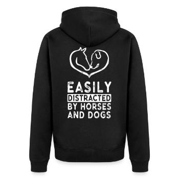 Pferde Hunde - Unisex Premium Bio Zip Hoodie - Schwarz - Hinten - Nico (187cm)