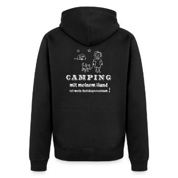 camping mit hund - Unisex Premium Bio Zip Hoodie - Schwarz - Hinten - Nico (187cm)