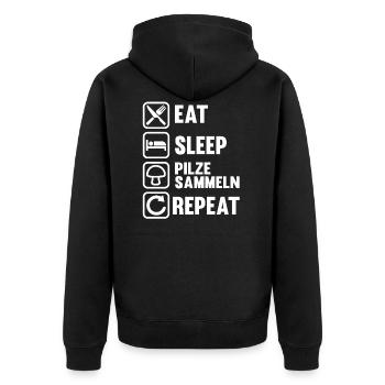 Eat Sleep Pilze Sammeln Repeat - Pilzsammler - Unisex Premium Bio Zip Hoodie - Schwarz - Hinten - Nico (187cm)