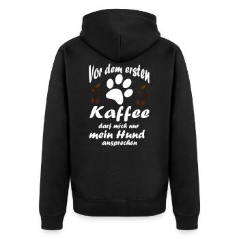 Vor dem ersten Kaffee Geschenk Hund - Unisex Premium Bio Zip Hoodie - Schwarz - Hinten - Nico (187cm)