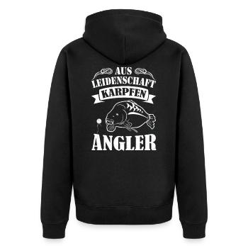 Karpfen Angler - Unisex Premium Bio Zip Hoodie - Schwarz - Hinten - Nico (187cm)
