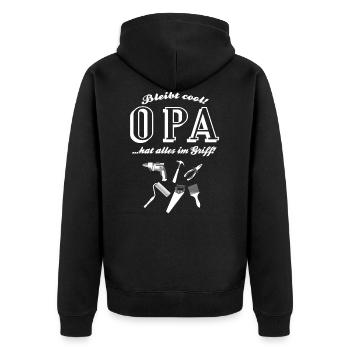 Bleibt Cool! Opa Hat Alles im Griff - Unisex Premium Bio Zip Hoodie - Schwarz - Hinten - Nico (187cm)
