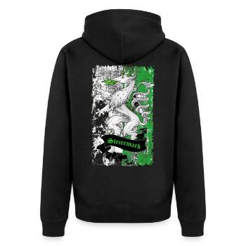 Steiermark - Unisex Premium Bio Zip Hoodie - Schwarz - Hinten - Nico (187cm)
