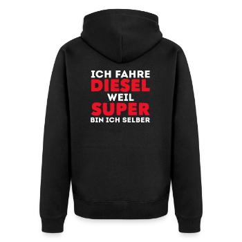 Lustig Auto Tuner Ich Fahre Diesel Weil Super Bin - Unisex Premium Bio Zip Hoodie - Schwarz - Hinten - Nico (187cm)