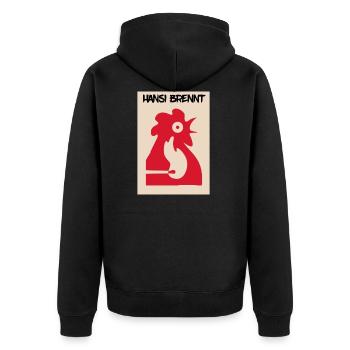 Hansi brennt - Unisex Premium Bio Zip Hoodie - Schwarz - Hinten - Nico (187cm)