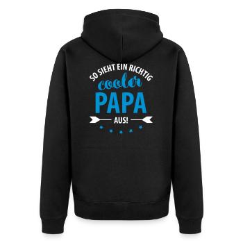 So sieht ein richtig cooler Papa aus! - Unisex Premium Bio Zip Hoodie - Schwarz - Hinten - Nico (187cm)