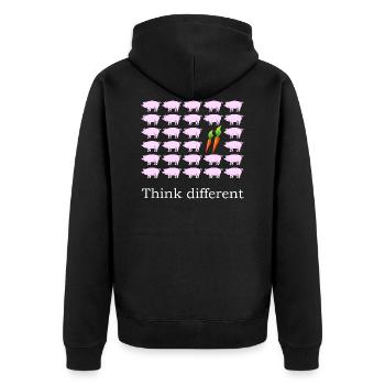 Think different - Vegetarier Bio - Unisex Premium Bio Zip Hoodie - Schwarz - Hinten - Nico (187cm)