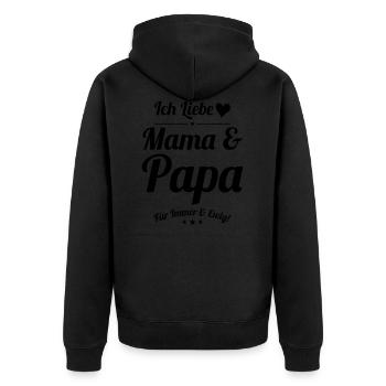 ich liebe mama und papa - Unisex Premium Bio Zip Hoodie - Schwarz - Hinten - Nico (187cm)