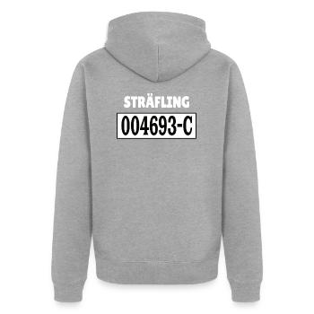 Insasse Häftling Sträfling Gefängnis Knast Outfit - Unisex Premium Bio Zip Hoodie - Grau meliert - Hinten - Nico (187cm)