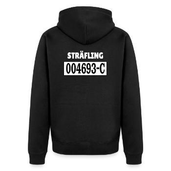 Insasse Häftling Sträfling Gefängnis Knast Outfit - Unisex Premium Bio Zip Hoodie - Schwarz - Hinten - Nico (187cm)