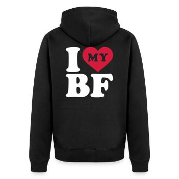 I love my boyfriend - Veste à capuche bio Premium Unisexe - noir - Dos - Nico (187cm)