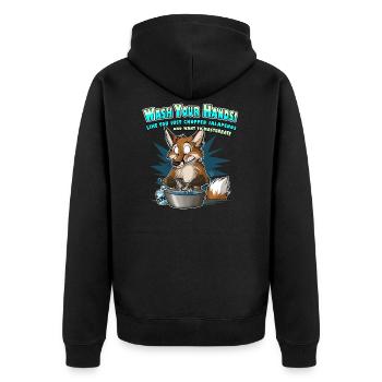 Wash Your Hands (blau) - Unisex Premium Bio Zip Hoodie - Schwarz - Hinten - Nico (187cm)