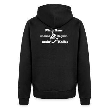 Mein Haus, meine Regeln, mein Kaffee! - Unisex Premium Bio Zip Hoodie - Schwarz - Hinten - Nico (187cm)