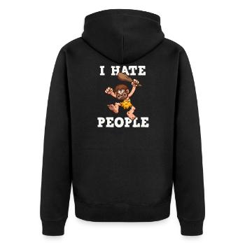 I Hate People Neandertaler - Unisex Premium Bio Zip Hoodie - Schwarz - Hinten - Nico (187cm)