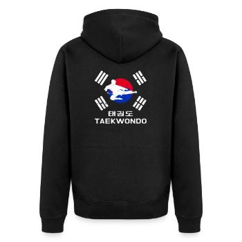 Taekwondo avec le drapeau coréen et l’écriture - Veste à capuche bio Premium Unisexe - noir - Dos - Nico (187cm)