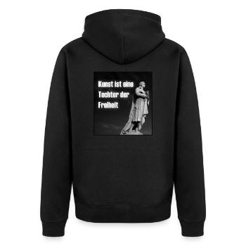 Schiller Zitat | Kunst Tochter Freiheit | Dichter - Unisex Premium Bio Zip Hoodie - Schwarz - Hinten - Nico (187cm)