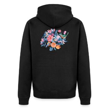 Bunte Blumen und Vögel - Unisex Premium Bio Zip Hoodie - Schwarz - Hinten - Nico (187cm)
