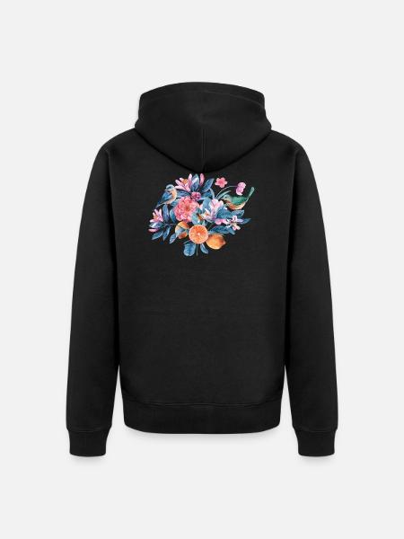 Bunte Blumen und Vögel - Unisex Premium Bio Zip Hoodie - Schwarz