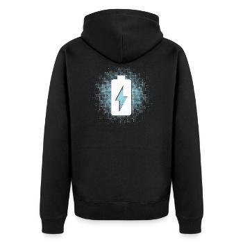 Batterie-Symbol mit Punktehintergrund - Unisex Premium Bio Zip Hoodie - Schwarz - Hinten - Nico (187cm)