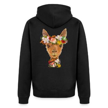Lama - Unisex Premium Bio Zip Hoodie - Schwarz - Hinten - Nico (187cm)