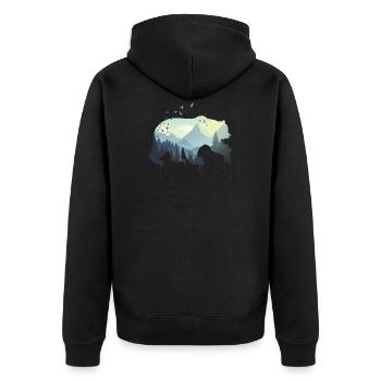 Bär Umwelt und Natur - Unisex Premium Bio Zip Hoodie - Schwarz - Hinten - Nico (187cm)