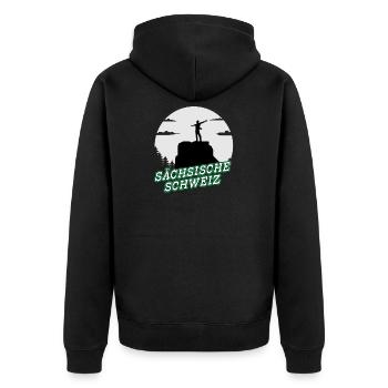 Sächsische Schweiz Wandern Sachsen Pofen Geschenk - Unisex Premium Bio Zip Hoodie - Schwarz - Hinten - Nico (187cm)