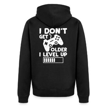 Je ne vieillis pas Je monte de niveau - Anniversaire - Veste à capuche bio Premium Unisexe - noir - Dos - Nico (187cm)