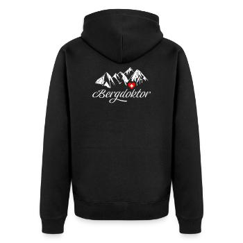 Bergdoktor Berge Alpen Apres Ski Skifahren Boarden - Unisex Premium Bio Zip Hoodie - Schwarz - Hinten - Nico (187cm)
