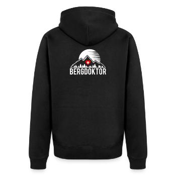 Bergdoktor Berge Alpen Apres Ski Skifahren Boarden - Unisex Premium Bio Zip Hoodie - Schwarz - Hinten - Nico (187cm)