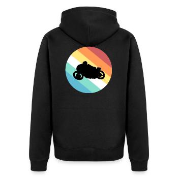 Motorrad - Unisex Premium Bio Zip Hoodie - Schwarz - Hinten - Nico (187cm)