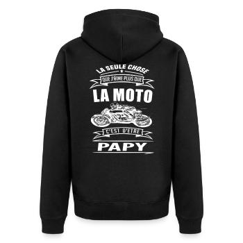 PAPY MOTARD - MOTO PAPY BIKER - - Veste à capuche bio Premium Unisexe - noir - Dos - Nico (187cm)