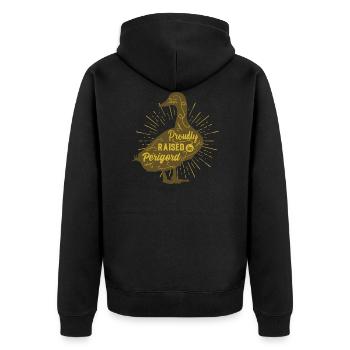proudly bred in Périgord - Duck silhouette - Unisex Premium Organic Zip Hoodie - black - Back - Nico (187cm)