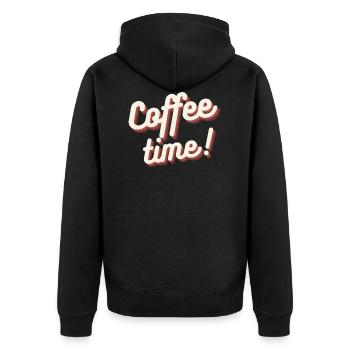 Kaffeezeit - Unisex Premium Bio Zip Hoodie - Schwarz - Hinten - Nico (187cm)