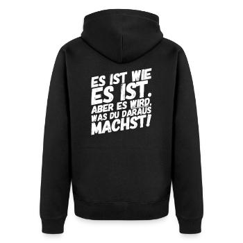 Bürohumor Büro Sprüche - Unisex Premium Bio Zip Hoodie - Schwarz - Hinten - Nico (187cm)