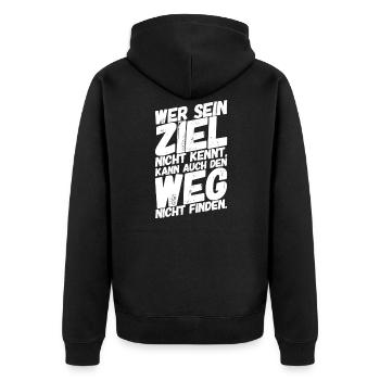 Motivation Sprüche Ziel - Unisex Premium Bio Zip Hoodie - Schwarz - Hinten - Nico (187cm)
