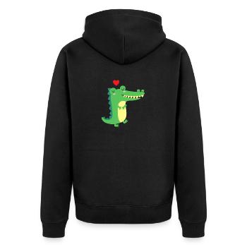 Cute Crocodile Alligator Lovely Heart Love - Unisex Premium Bio Zip Hoodie - Schwarz - Hinten - Nico (187cm)