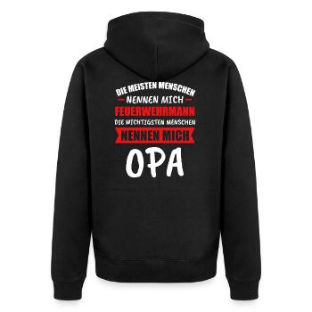 Feuerwehr Opa Berufsfeuerwehr Geschenk - Unisex Premium Bio Zip Hoodie - Schwarz - Hinten - Nico (187cm)