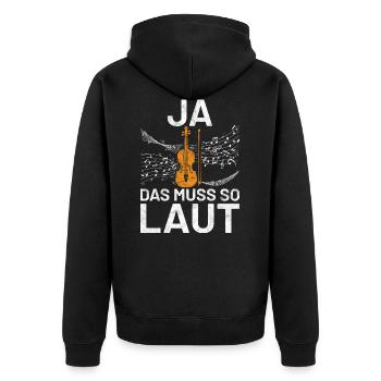 Ja das muss so laut - Unisex Premium Bio Zip Hoodie - Schwarz - Hinten - Nico (187cm)