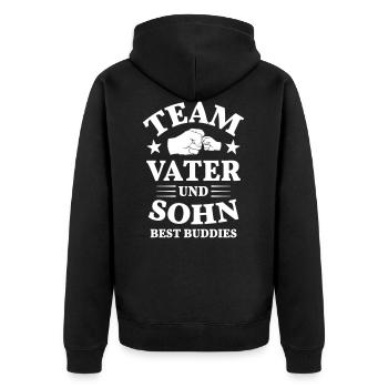 Team Bester Vater und Sohn Kumpel Faust Faustcheck - Unisex Premium Bio Zip Hoodie - Schwarz - Hinten - Nico (187cm)