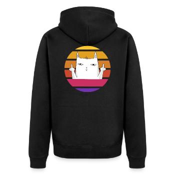 Vintage Katze mit Mittelfinger Retro Sonne Shirt - Unisex Premium Bio Zip Hoodie - Schwarz - Hinten - Nico (187cm)