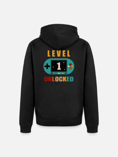 level 1 unlocked. 1th birthday - Unisex Premium Organic Zip Hoodie - black