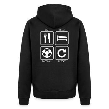 EAT SLEEP FOOTBALL REPEAT - Unisex Premium Bio Zip Hoodie - Schwarz - Hinten - Nico (187cm)