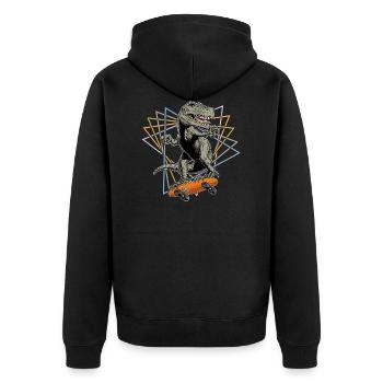 Tyrannosaurus Skateboard Dreiecke - Unisex Premium Bio Zip Hoodie - Schwarz - Hinten - Nico (187cm)