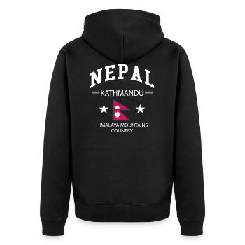 Nepal - Unisex Premium Bio Zip Hoodie - Schwarz - Hinten - Nico (187cm)