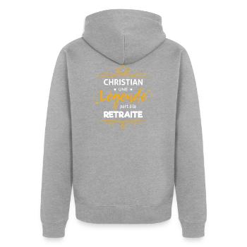 UNE LÉGENDE PART À LA RETRAITE CHRISTIAN - Veste à capuche bio Premium Unisexe - gris chiné - Dos - Nico (187cm)