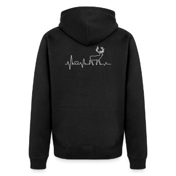 Herzschlag Hirsch Natur Tier Wald Rothirsch EKG - Unisex Premium Bio Zip Hoodie - Schwarz - Hinten - Nico (187cm)