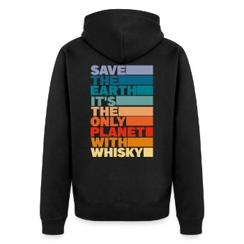 Die Erde ist der einzige Planet mit Whisky - Unisex Premium Bio Zip Hoodie - Schwarz - Hinten - Nico (187cm)